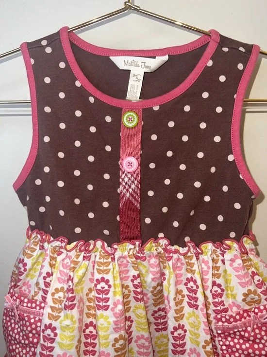 Matilda Jane Full Bloom Sara Top Dress Size 4 Polka Dot Floral Ruffle Boutique - Picture 5 of 9